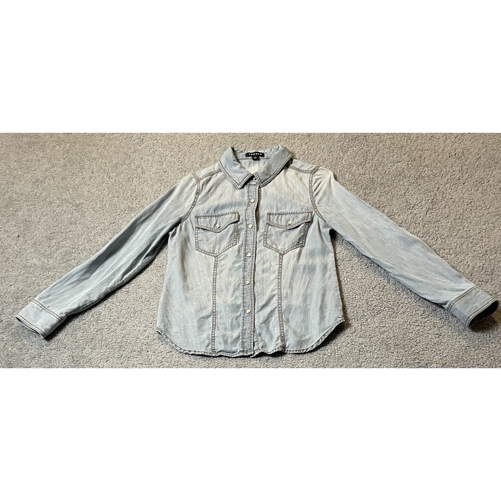 Trouve Women's Western Button Shirt Sz S Blue Tencel Pearl Snap Pockets Cowgirl - Picture 5 of 13